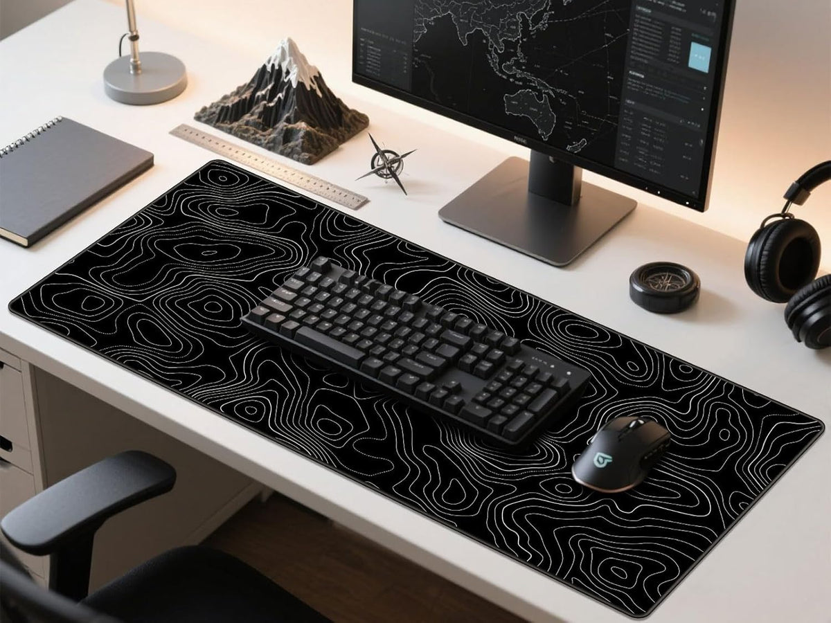 Extra Large Gaming Mouse Pad with Black Topographic