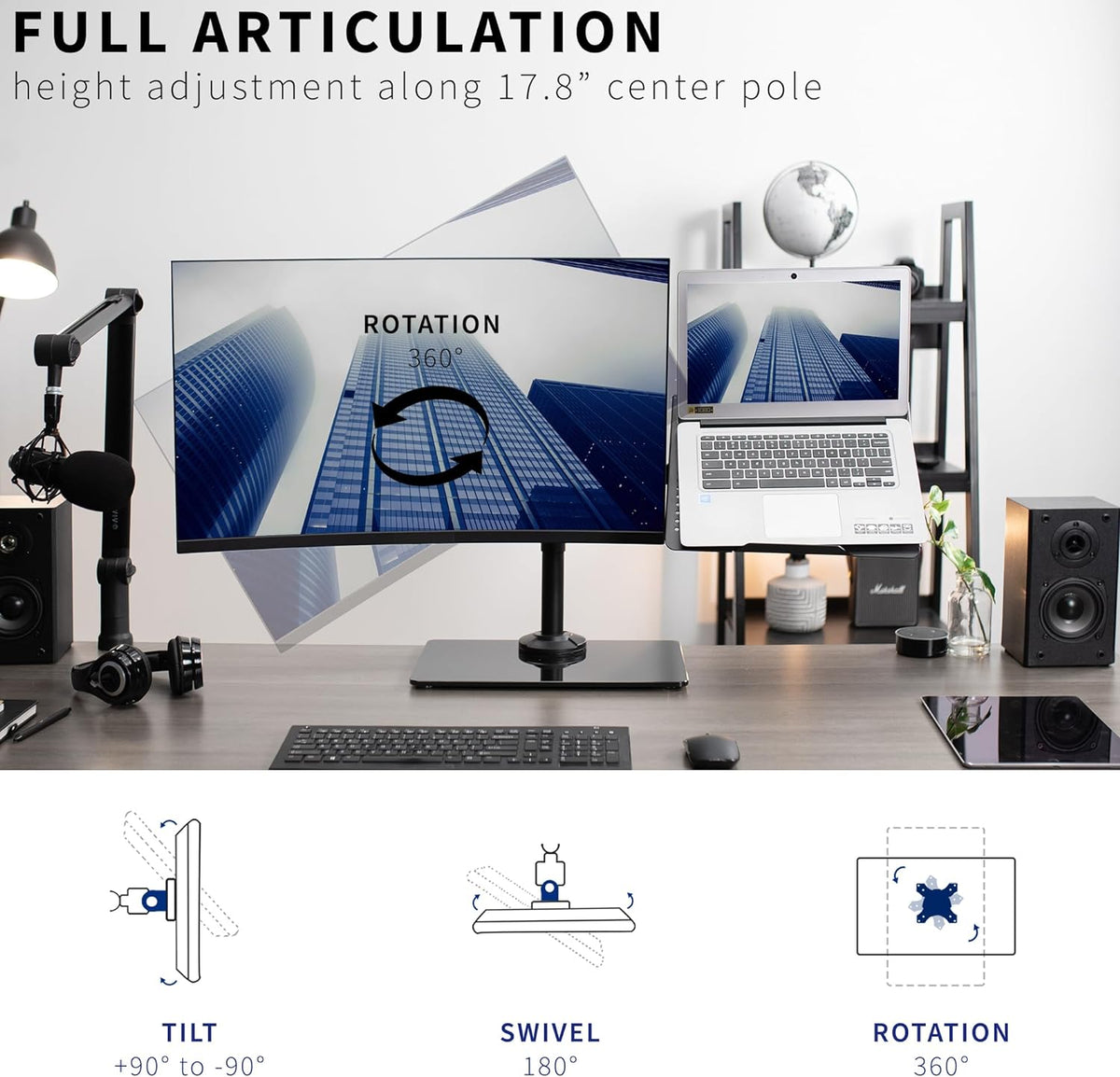 Free Standing Single Computer Monitor and Laptop Combo Desk Stand