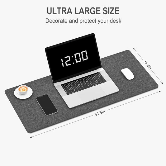 Felt Desk Mat, Minimalist Large Mouse Pad XL 31.5 x 11.8, Gray