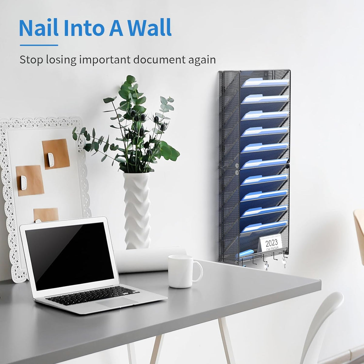 Hanging Wall File Organizer with Hooks, 12 Tier