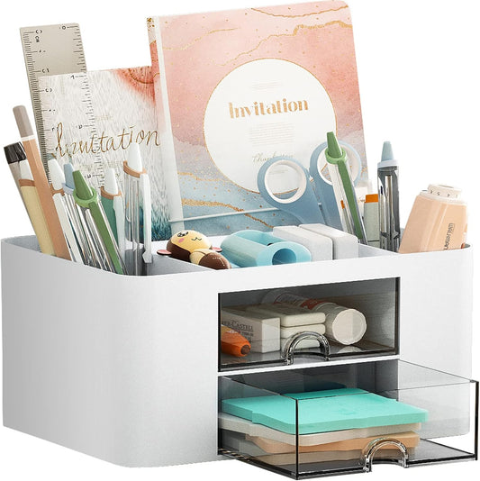 Pen Organizer with 2 Drawer, White