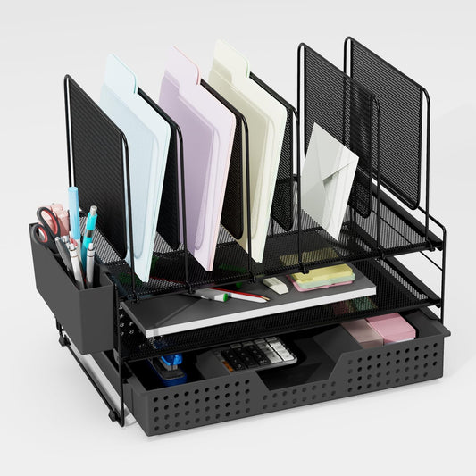 Desk Organizer, Office Organization with Vertical File Holder