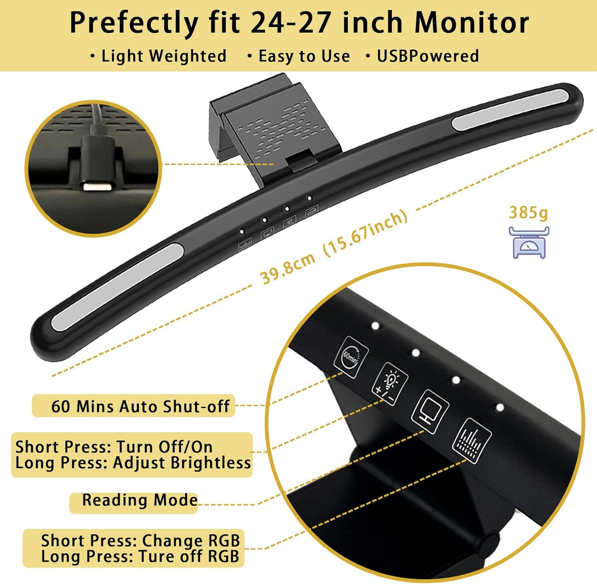 Curved Monitor Light Bar for 24-27 Inch Curved Screens Light Bar