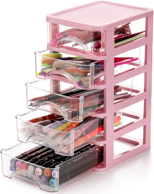 Desktop Drawer, Clear 5-Drawer Desktop Storage Unit