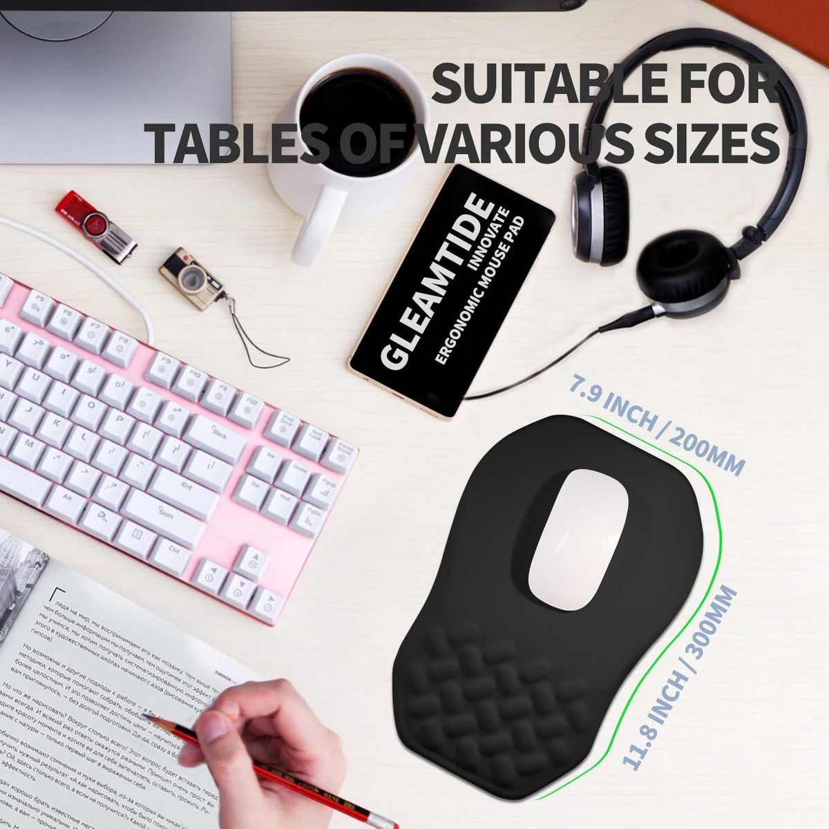 Ergonomic Raised Mouse Pad Wrist Support with Bilateral Slope Memory, 11.8x7.9