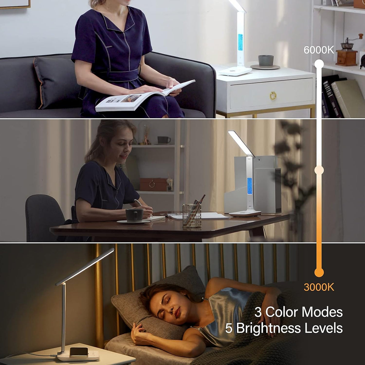 LED Desk Lamp with Wireless Charger, Black