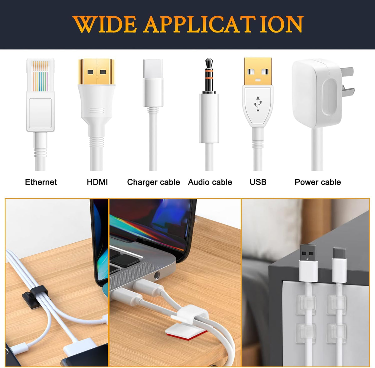 Self Adhesive Cable Management Clips, 50 Pcs