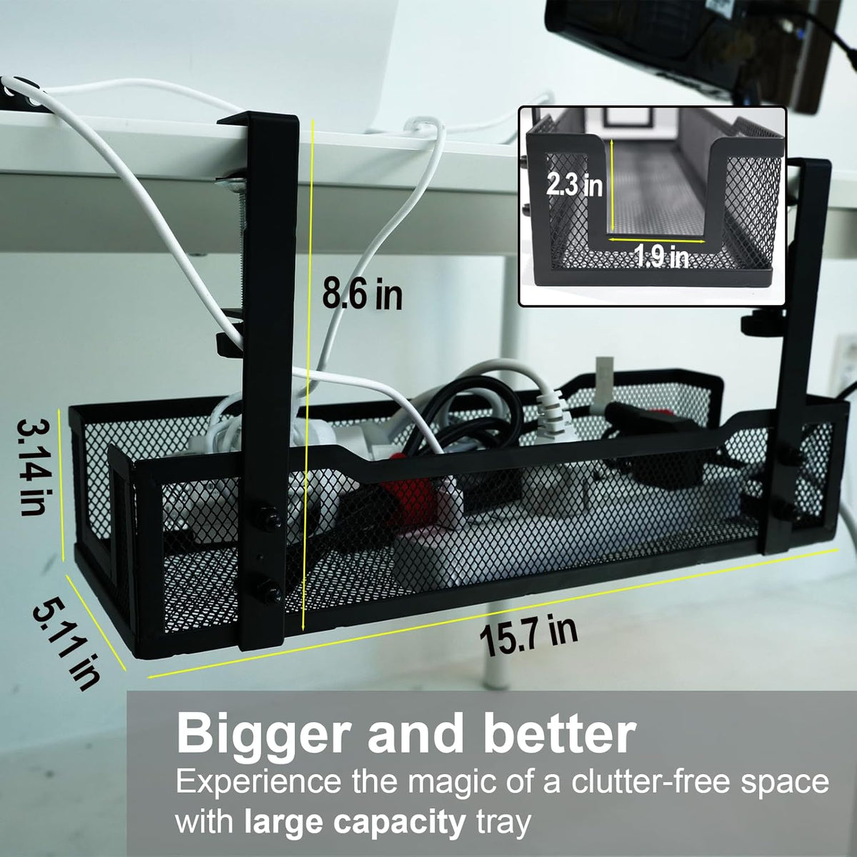 No Drill Under Desk Cable Management Tray with clamp-Premium Wire
