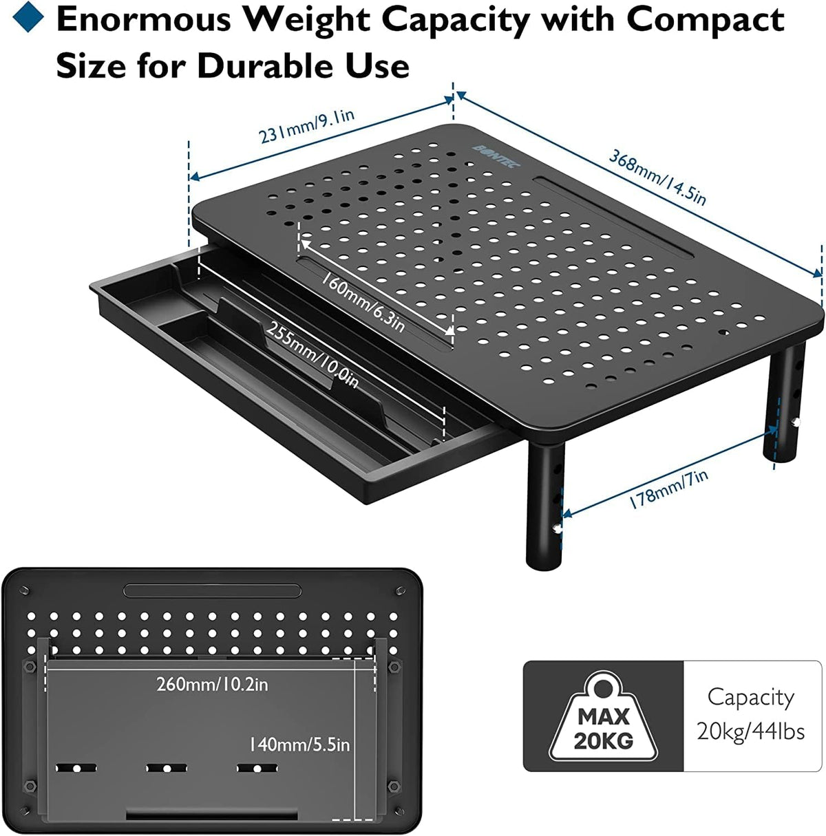 Adjustable Monitor Stand Riser with Drawer