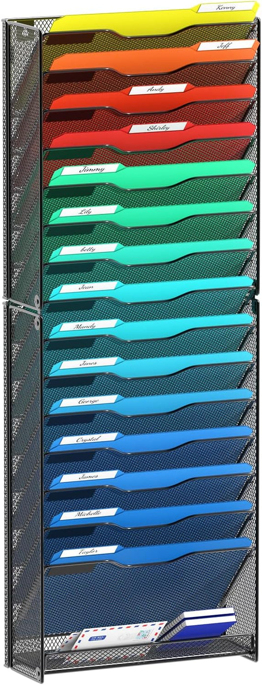 16 Tier Wall File Organizer Hanging Wall File Holder Wall Mount Paper