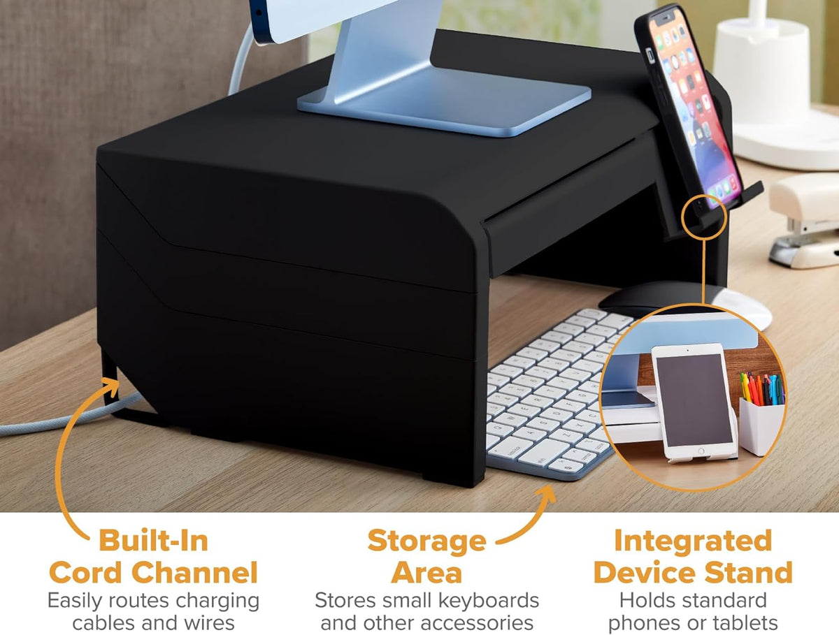 Konnect Adjustable Monitor Riser with Drawer & Cell Phone Holder