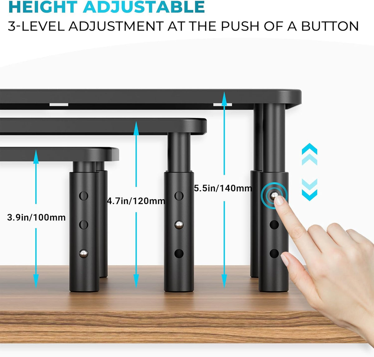 Monitor Stand Height Adjustable Metal Riser with Pen Holder, 2 Pack