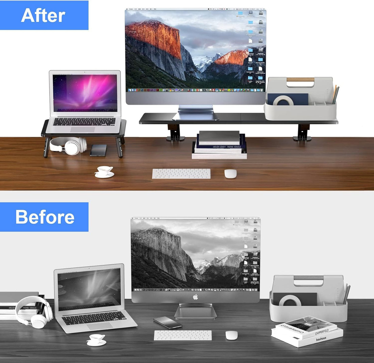 Clamp-on 32 Inch Dual Monitor Desk Mount Riser Shelf Computer Stands