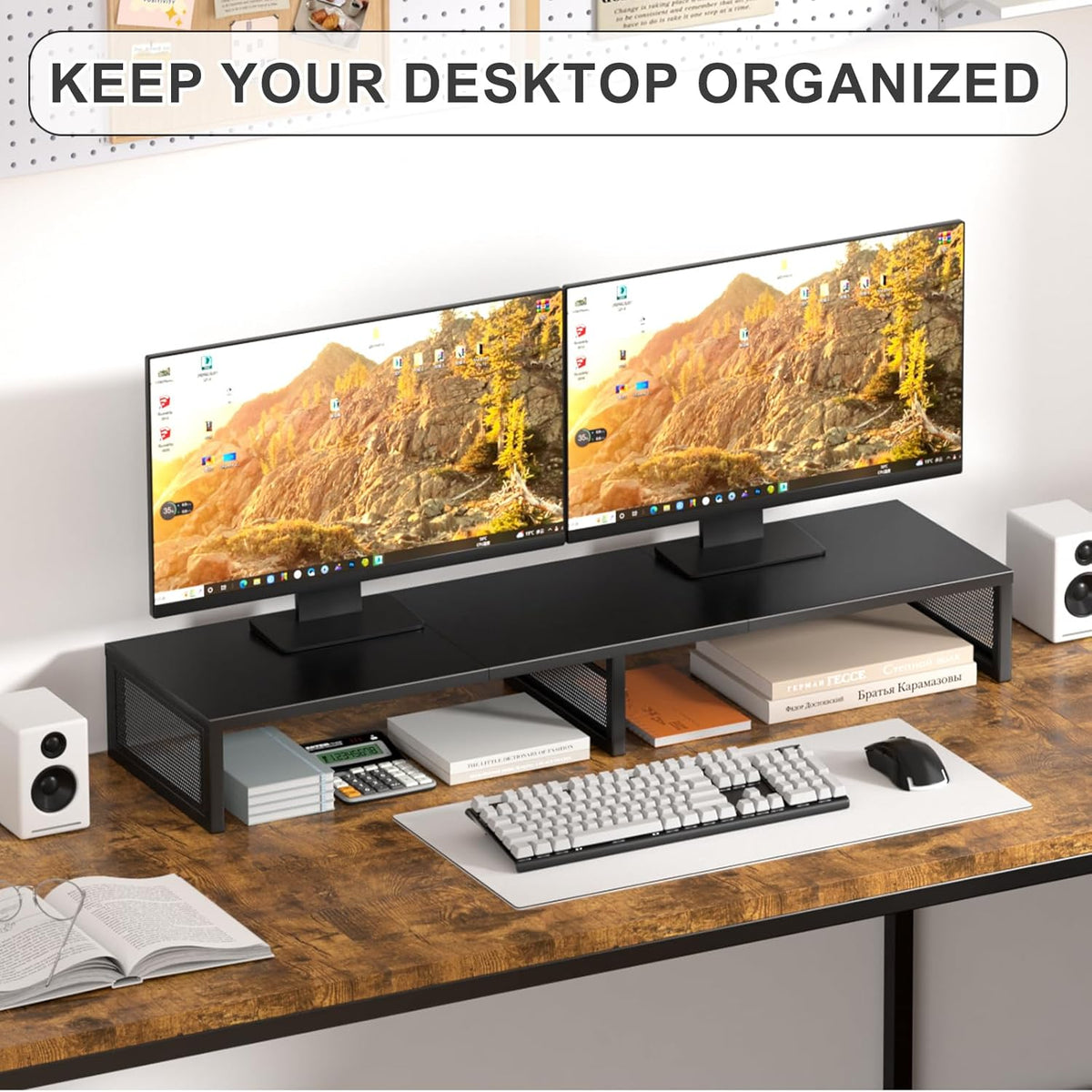 Dual Computer Monitor Stand Riser, Black