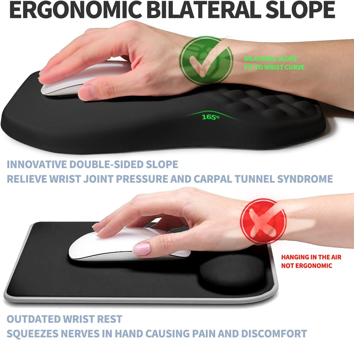Ergonomic Raised Mouse Pad Wrist Support with Bilateral Slope Memory, 11.8x7.9