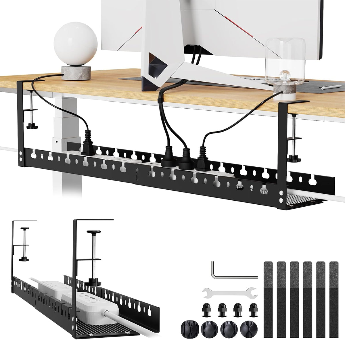 Under Desk Cable Management Raceway Clamp 2 Hole 31 Inch No Drill