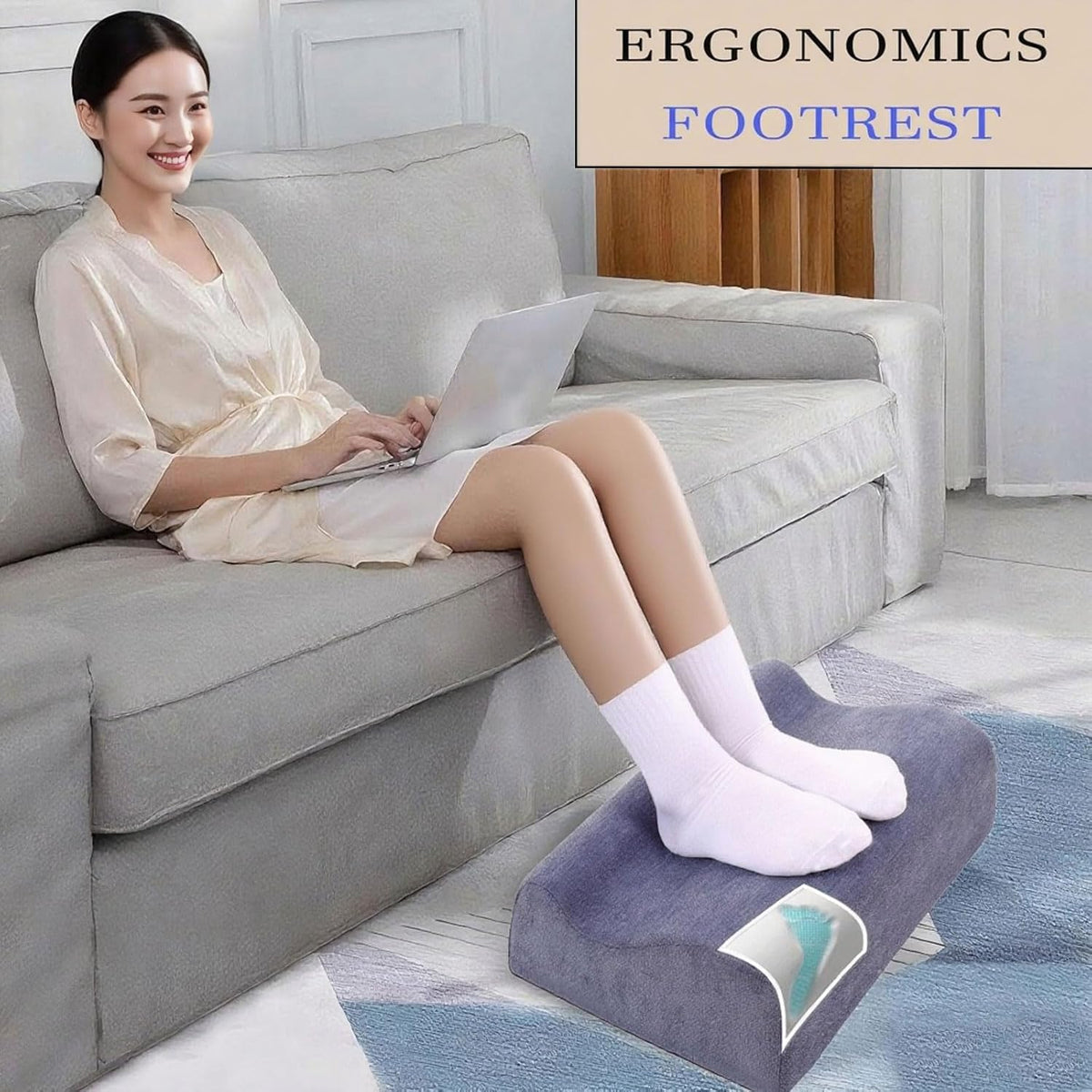 Foot Rest for Under Desk at Work,At Work Soft Ergonomic Footrest,Support Foot Pillow,Heel Chair,Leg Elevation Pillow,(Blue)
