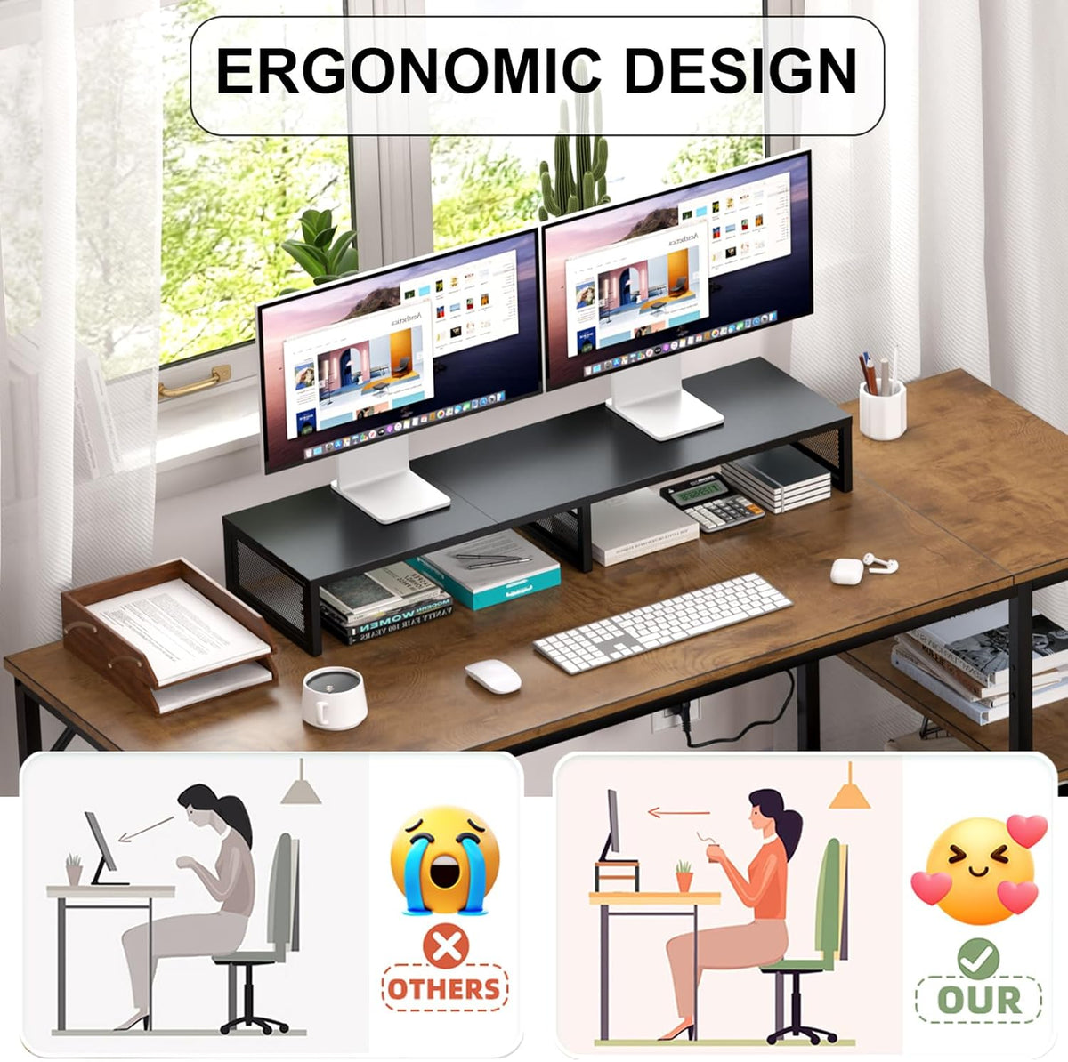Dual Computer Monitor Stand Riser, Black