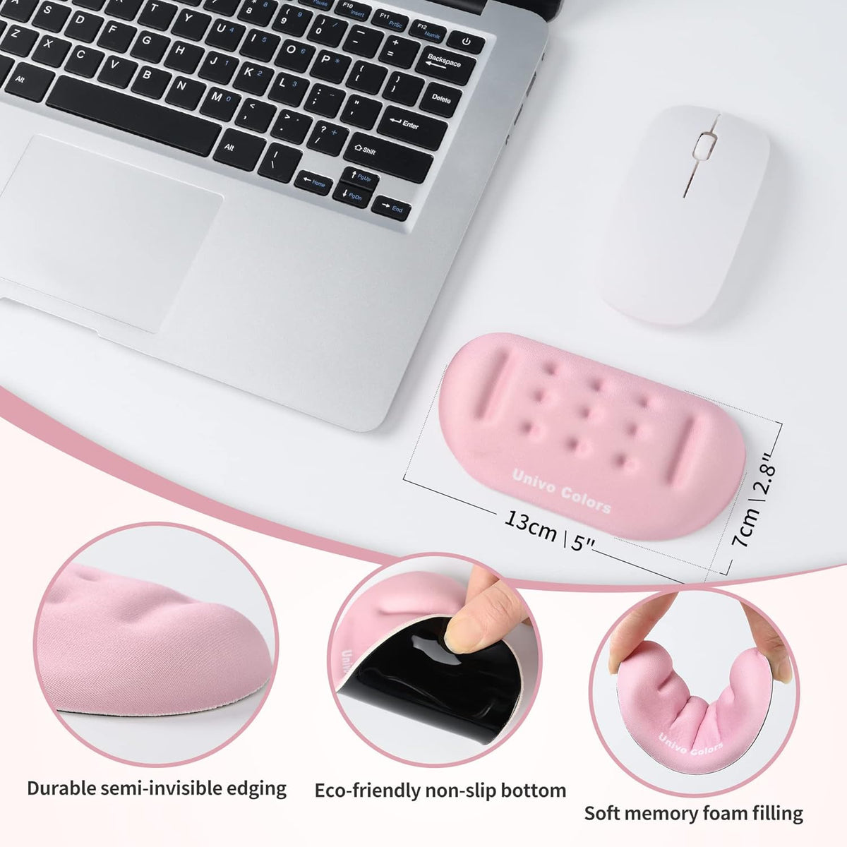 UnivoColors Pink Superfine Memory Foam Wrist Rest Soft Gel Ergonomic