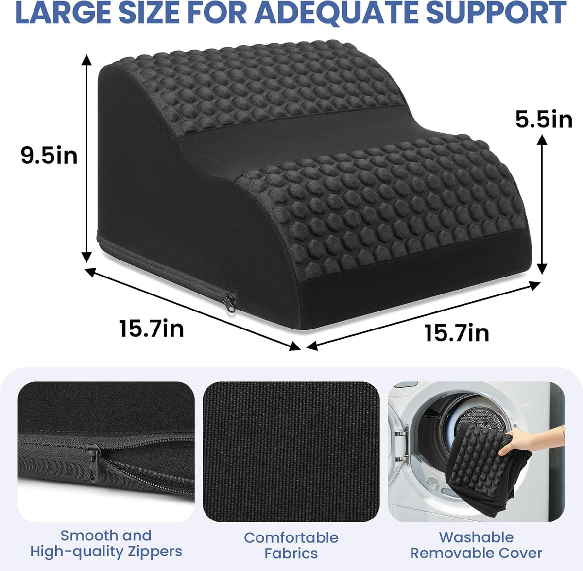 Foot Rest for Under Desk at Work, 3-Tier Foot Stool with Massage Dots and Thick High-Density Foam, Ergonomic Footrest with Washable Cover for Home and Office, Back, Legs & Hip Pain Relief, Black