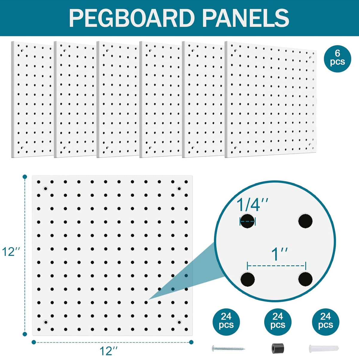 Peg Board Kit, Includes Pegboard and Accessories, White