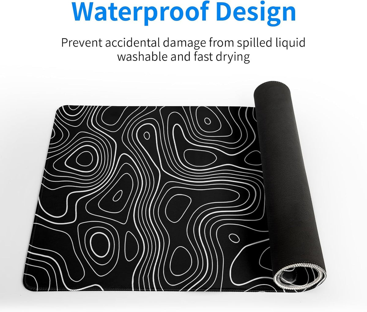 Topographic Contour Gaming Mouse Pad Black Large Mouse Pad