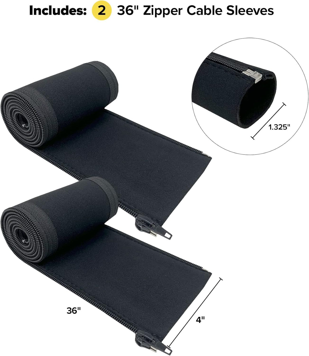 Zipper Cable Sleeve by Wrap-It Storage, 36 x 4