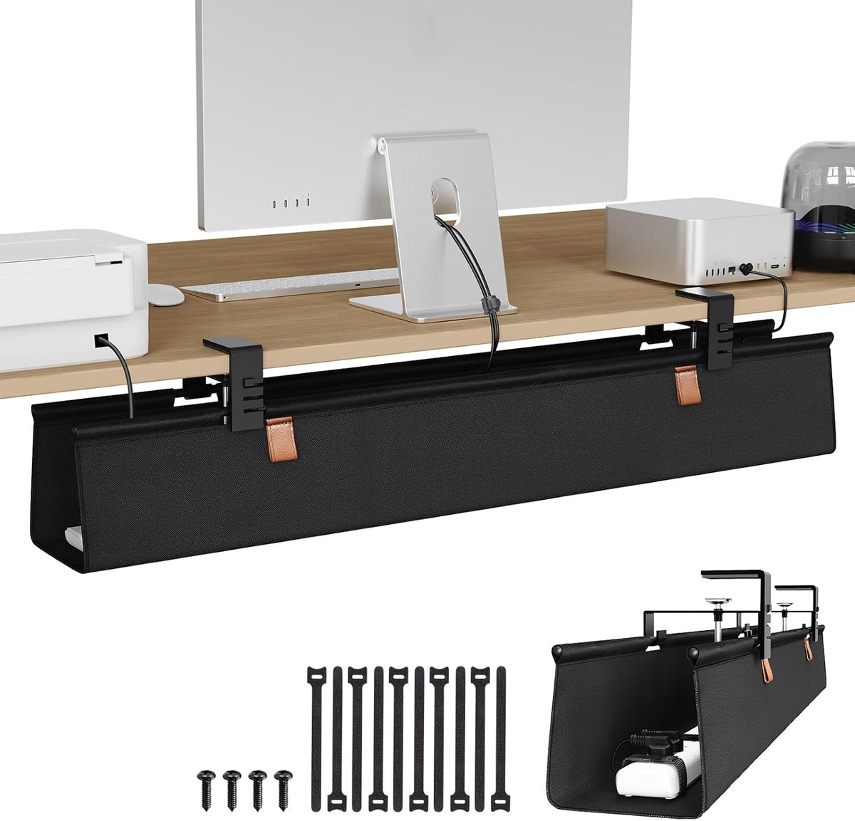 No Drill Under Desk Cable Management Tray 40" Cord Organizer