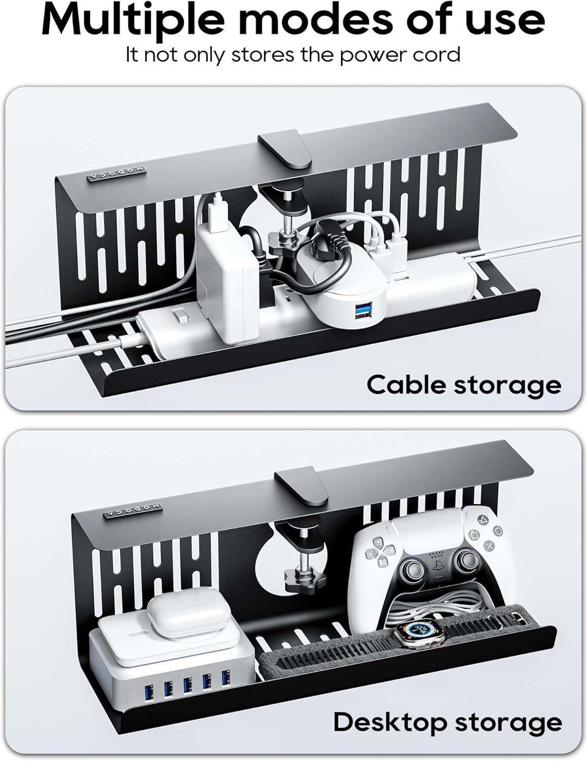 No Drill Under Desk Cable Management Tray, Black