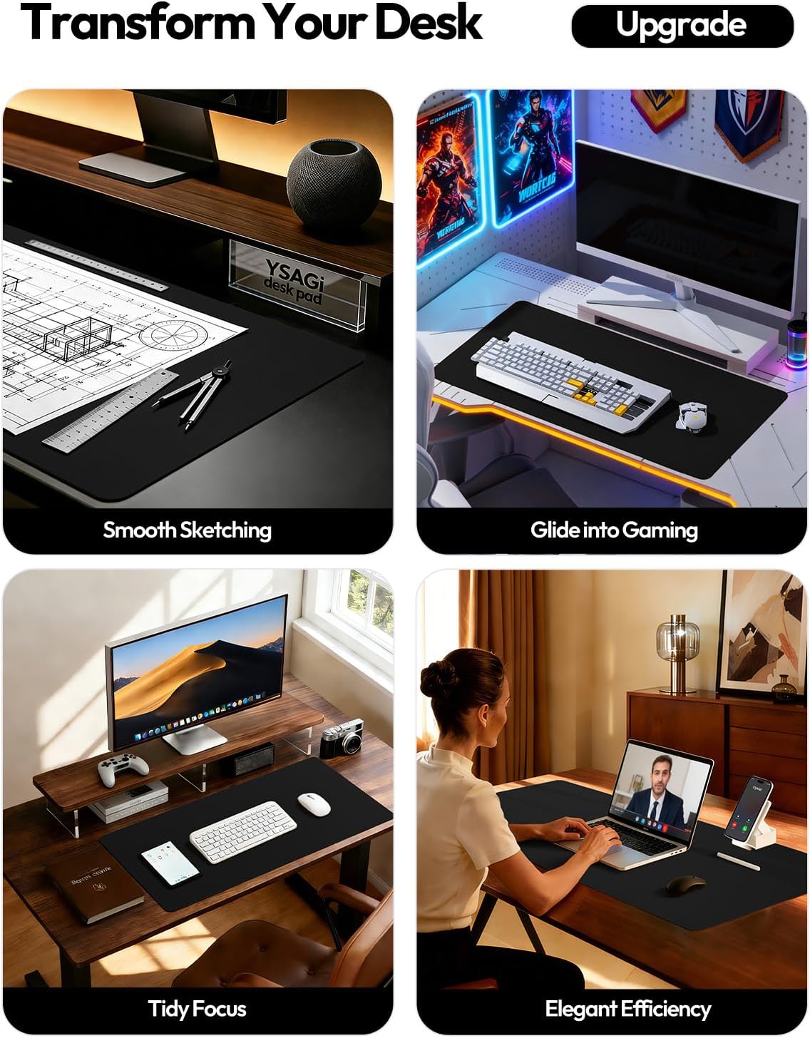 Leather Office Desk Pad Protector, 23.6 x 13.8