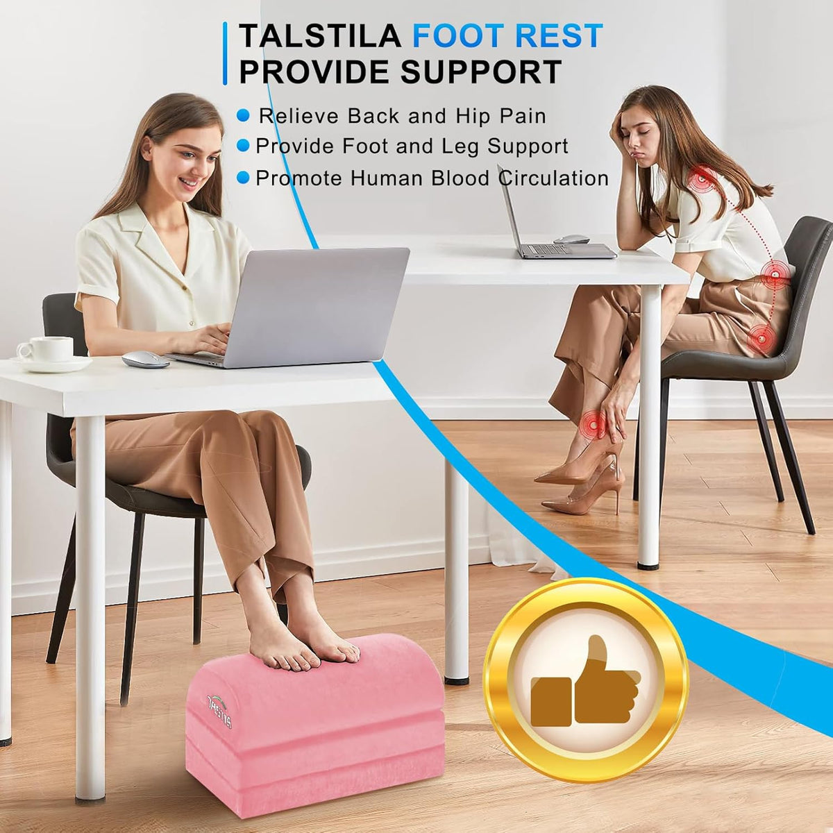 TALSTILA Foot Rest for Under Desk at Work, Under Desk Footrest, Ergonomic 3 Adjustable Heights Footrest, Footrest with Feet Warm Pocket, for Office Desk & Office Chair - Back & Leg Hip Pain Relief