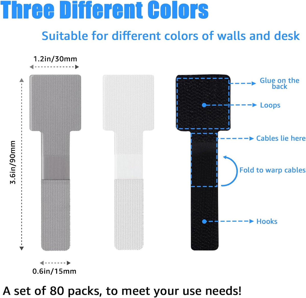 Hook and Loop Cable Ties, 80PCS