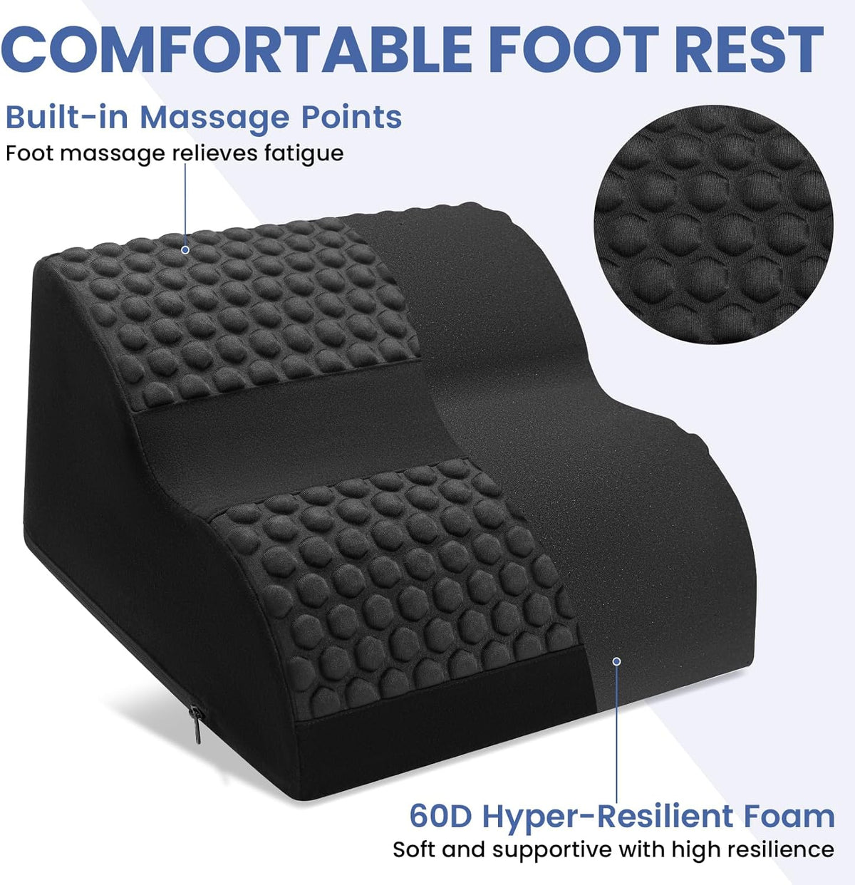 Foot Rest for Under Desk at Work, 3-Tier Foot Stool with Massage Dots and Thick High-Density Foam, Ergonomic Footrest with Washable Cover for Home and Office, Back, Legs & Hip Pain Relief, Black