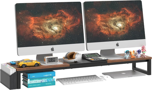 Dual Monitor Stand Riser, Brown, Wood