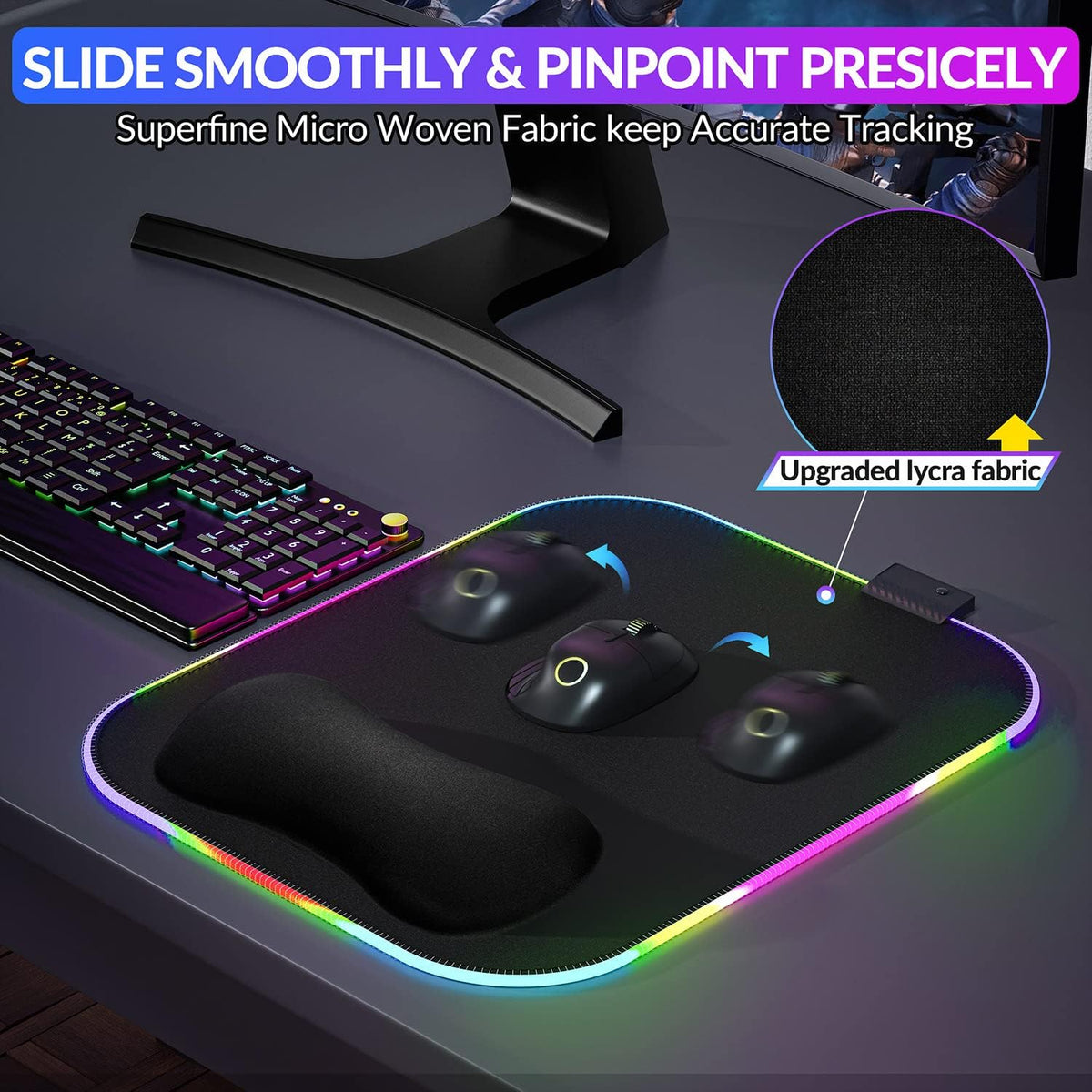 RGB Mouse Pad with Wrist Rest Support