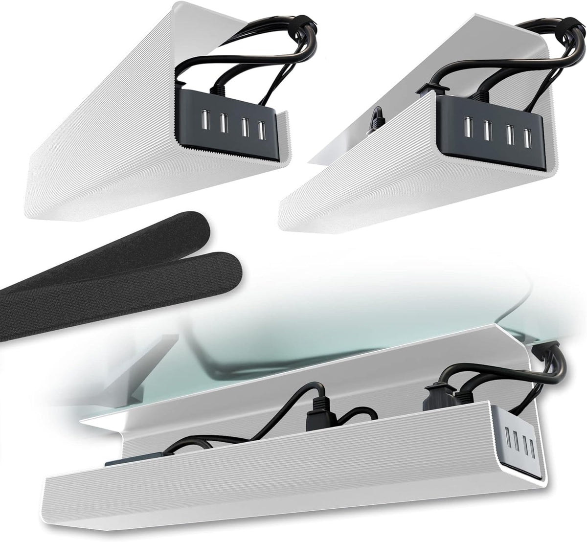 No-Screw Under Desk Cable Management Tray, White