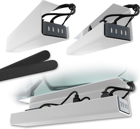 No-Screw Under Desk Cable Management Tray, White