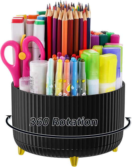 Desk Organizer, 360-Degree Rotating Pen Holder, Black