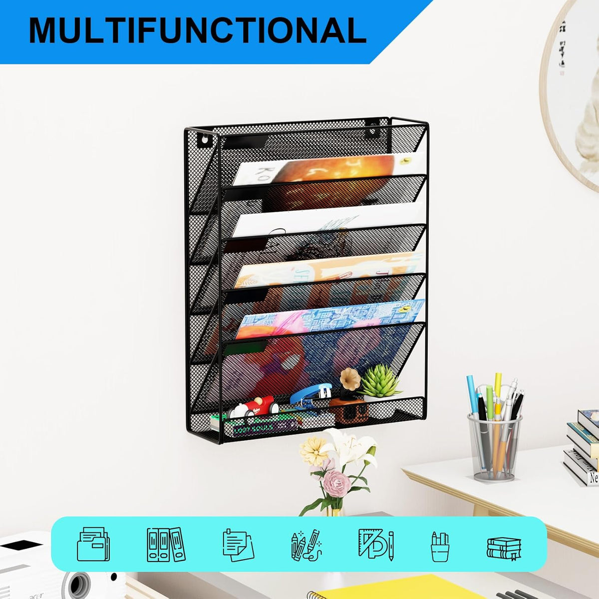 Wall File Organizer Holder Mesh Hanging Paper Document Holder