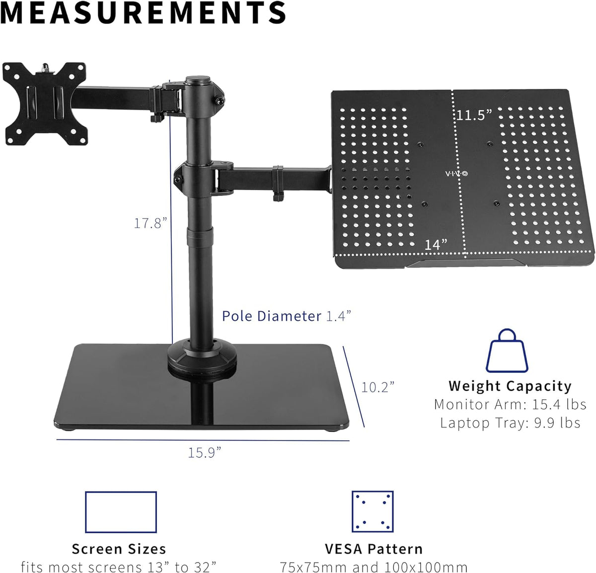 Free Standing Single Computer Monitor and Laptop Combo Desk Stand