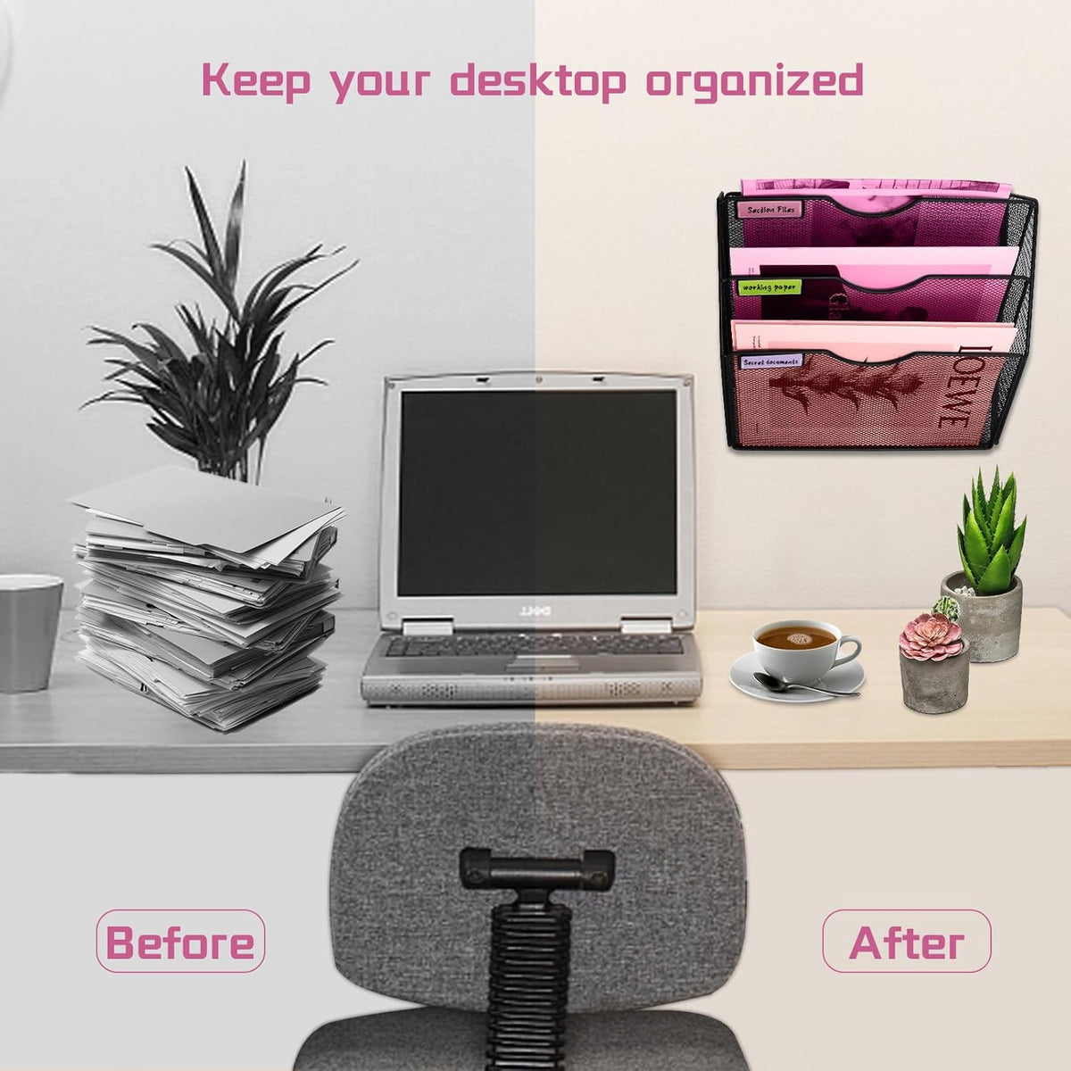 3 Pockets Mesh Wall File Holder Organizer Office Hanging File Folder