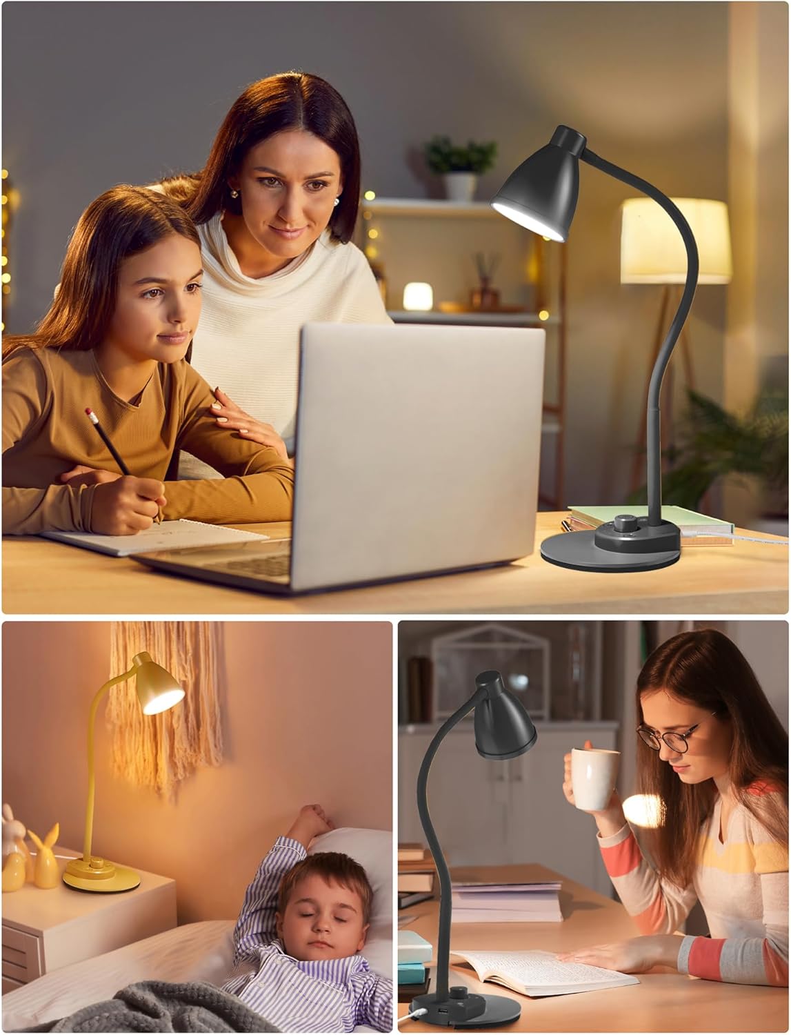 LED Desk Lamp with USB Charging Port 3 Color Modes Dimmable Reading