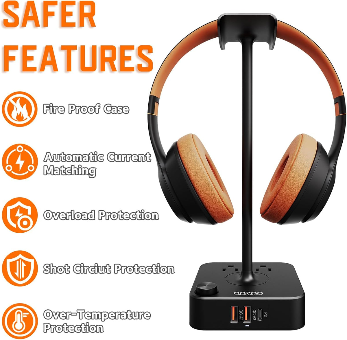 Headphone Stand with USB Charger Desktop Gaming Headset Holder Hanger