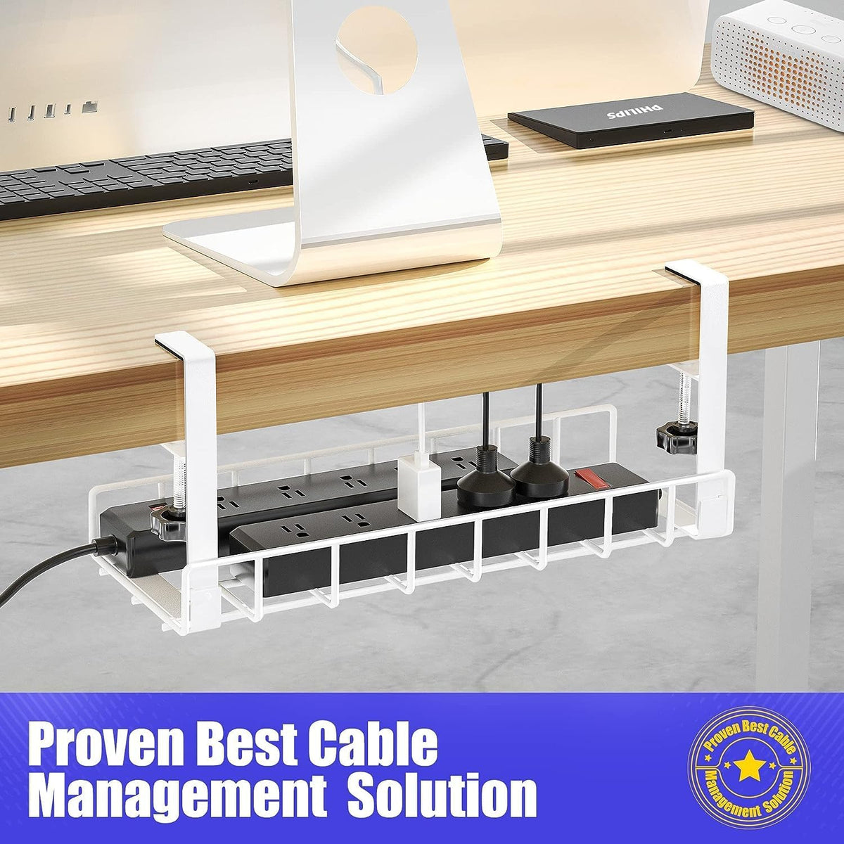 Under Desk Cable Management Tray, White