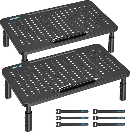 Monitor Stand Height Adjustable Metal Riser with Pen Holder, 2 Pack