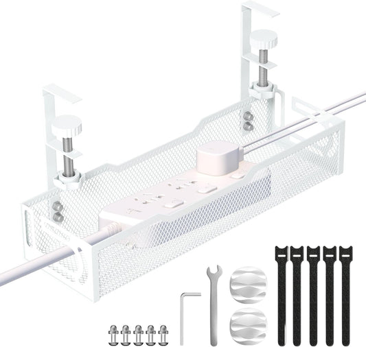 Under Desk Cable Management Tray, White, Mesh