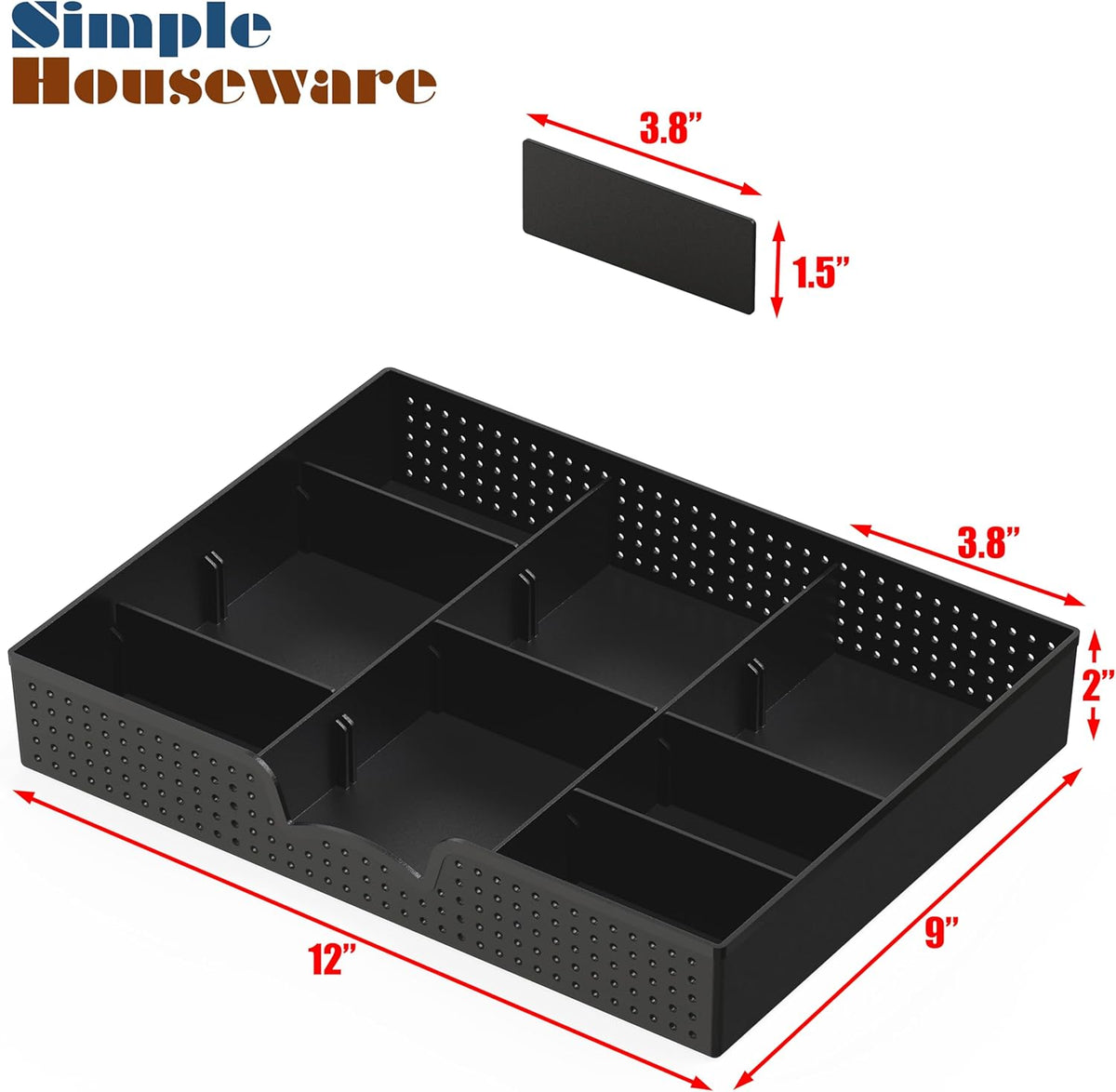 Drawer Organizer Tray with 9 Adjustable Compartments, Black