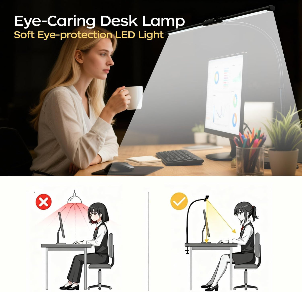 LED Desk Lamp with Clamp, Black