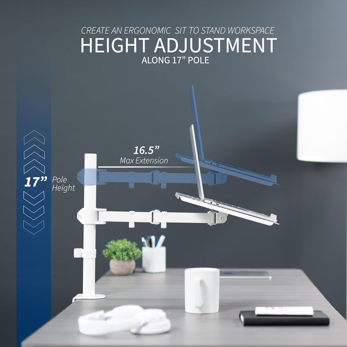 Single Laptop Notebook Desk Mount Stand, White
