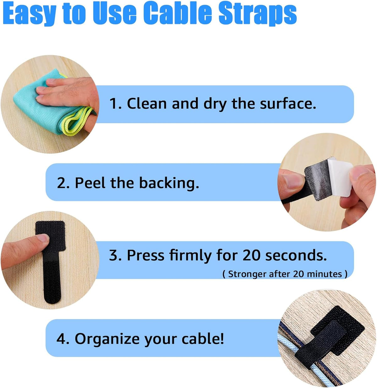 Hook and Loop Cable Ties, 80PCS